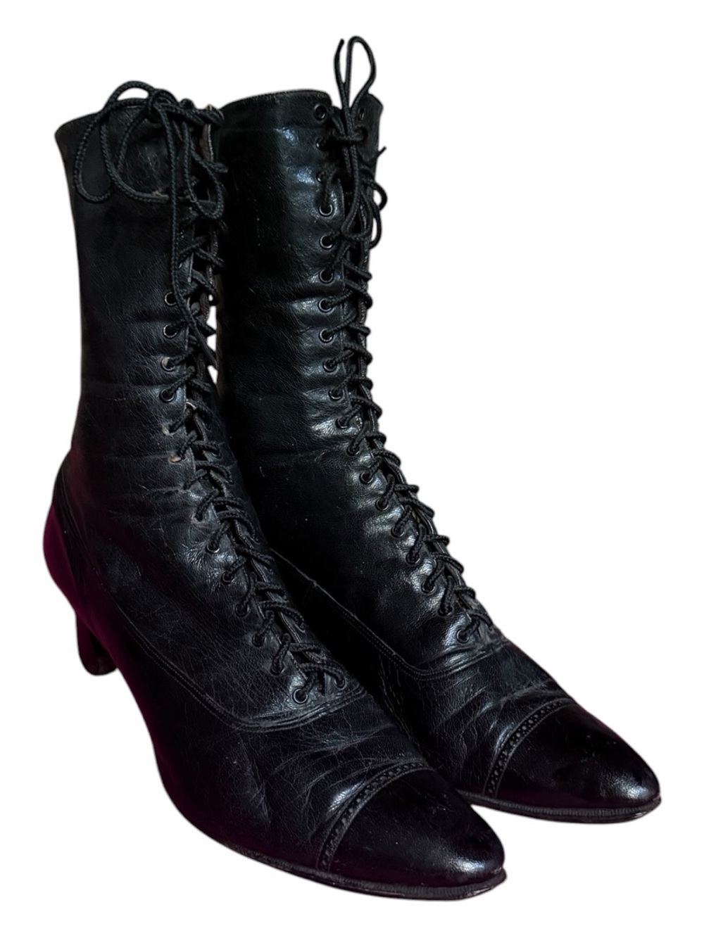 1890s-1910s Victorian/Early Edwardian Lace‎ Up Leather Cuban Heel Boots